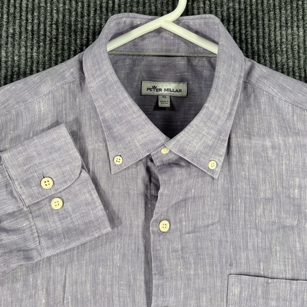 Peter Millar Shirt Mens Size XL Purple Long Sleeve Button Down Linen Blend